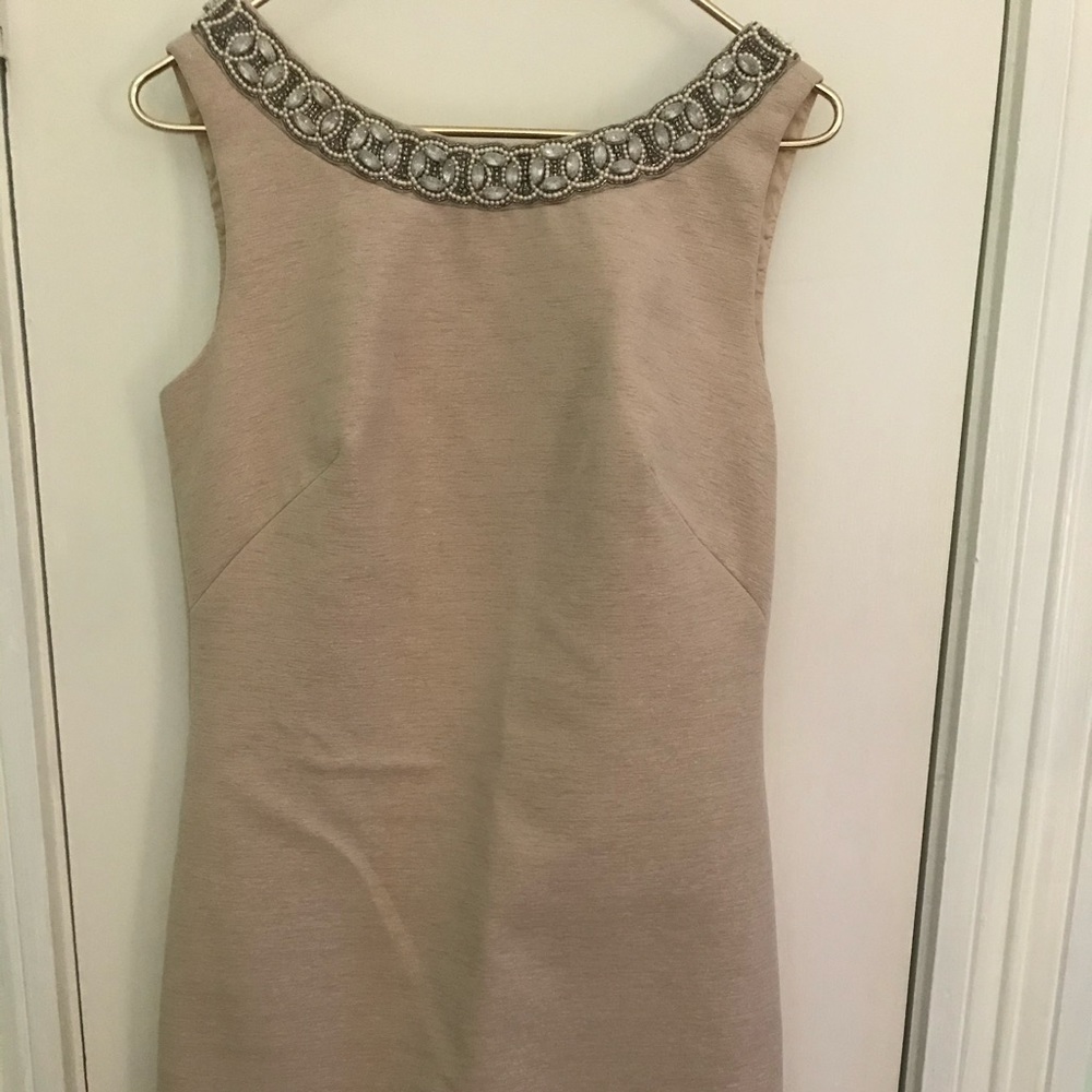 Theia Sleeveless Jeweled Neckline Midi Dress, Sz 6